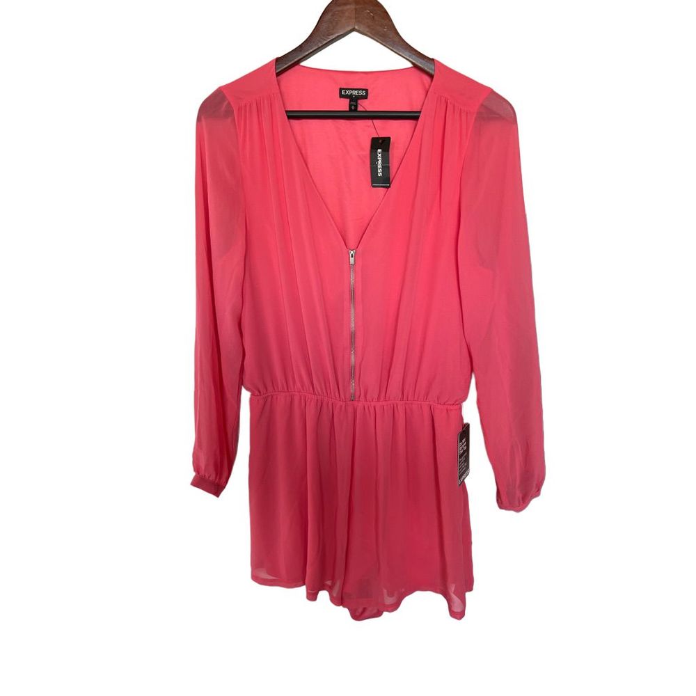 Express Women's Coral Pink Long-Sleeve Romper